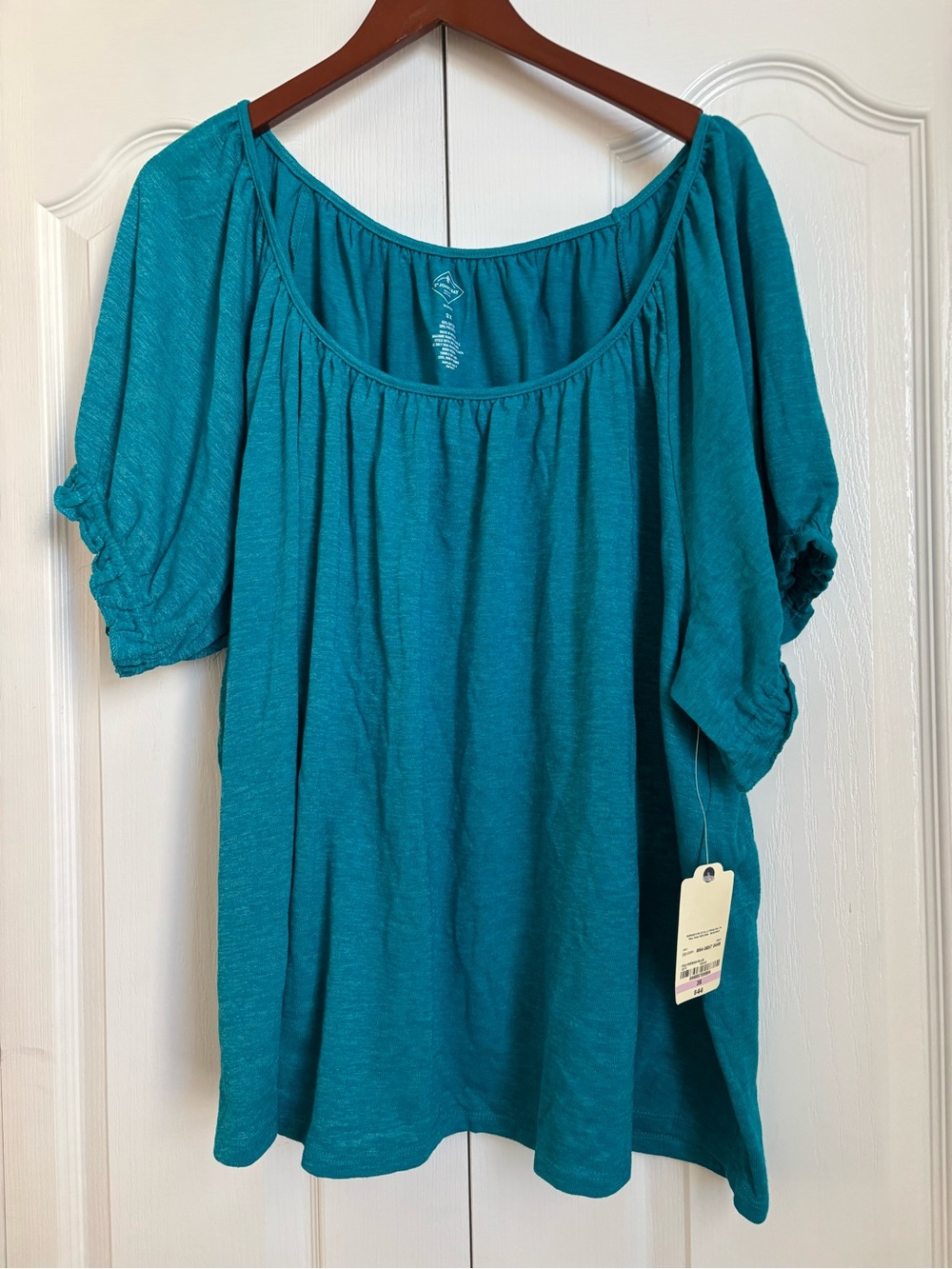 St. John's Bay Teal Scoop-Neck Short Sleeve Top